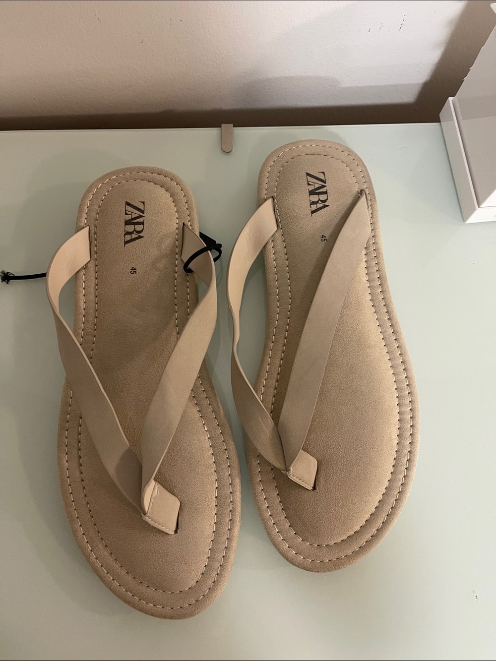 ZARA Beige Suede-Look Women's Thong Sandals